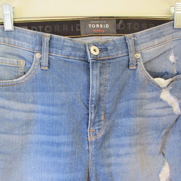 Torrid Premium Sky High Skinny Women's Straight Leg Blue Jeans, Distressed, 16 R - Picture 3 of 11